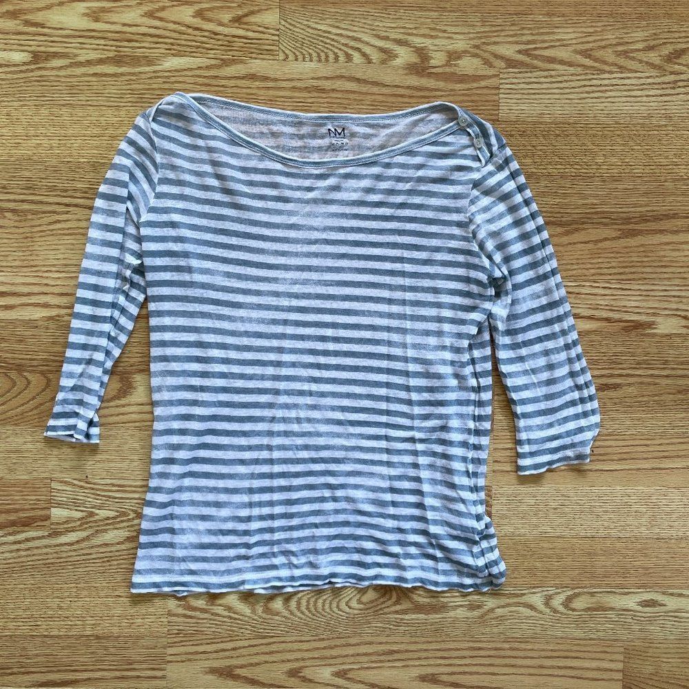 Majestic Luxury Essentials Stripe Linen Shoulder Button Top 3 Medium/Large